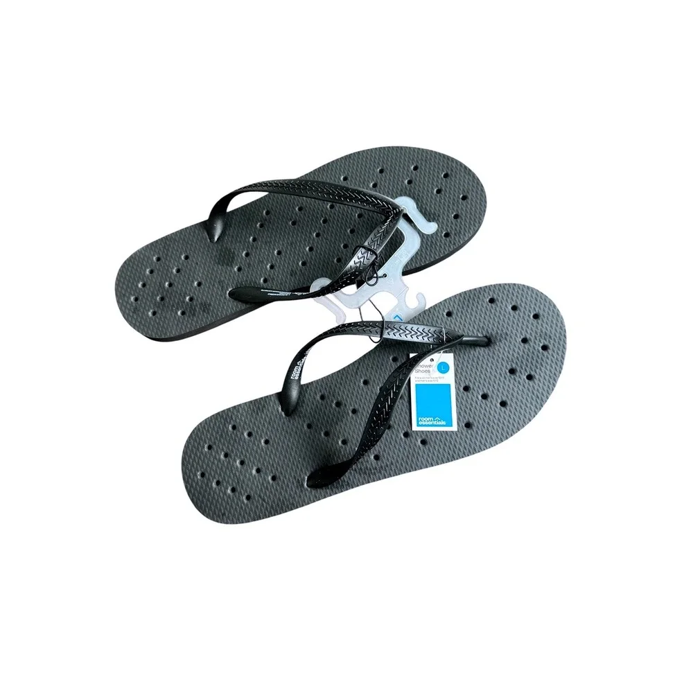 Room Essentials Set of 2  Black Shower Shoes Flip Flops Mens 11/12 Womens 13